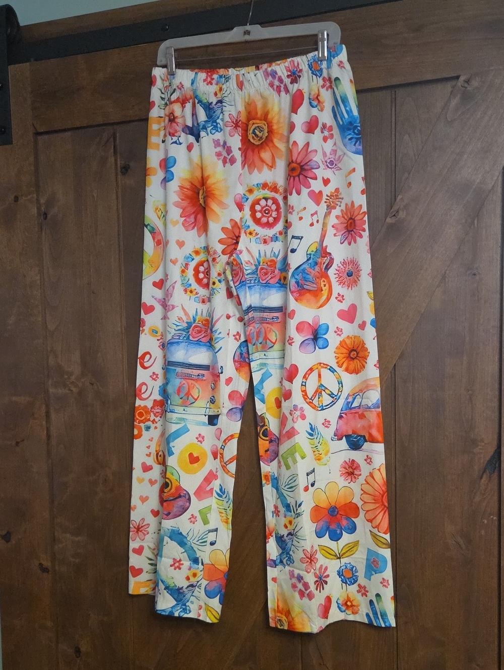 Hippy Cream Floral & Peace Sign  Pants
